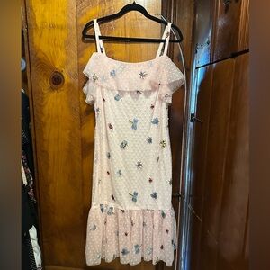 Betsey Johnson Pink Polka Dot Bug Midi Dress